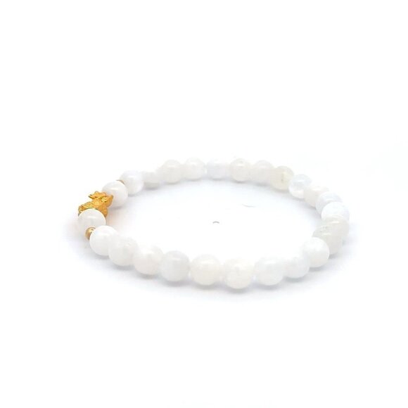 18K Gold Dragon Pixiu Piyao Lucky Charm Beads Bracelet Gemstones White Jade 6mm - Picture 3 of 9